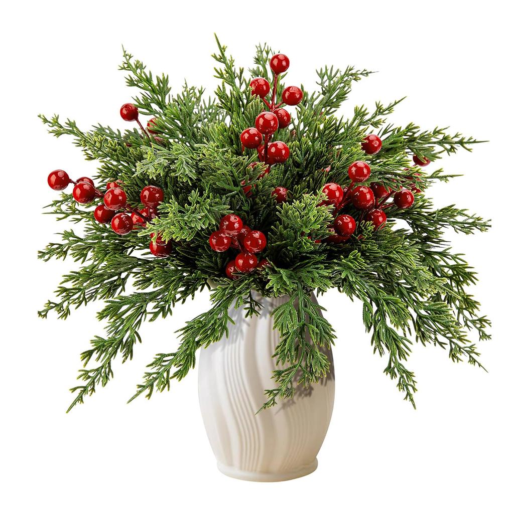 Frosted Faux Cedar Sprays for Christmas Tree, Wreath, Floral Arrangement, Vase, Winter Holiday Décor