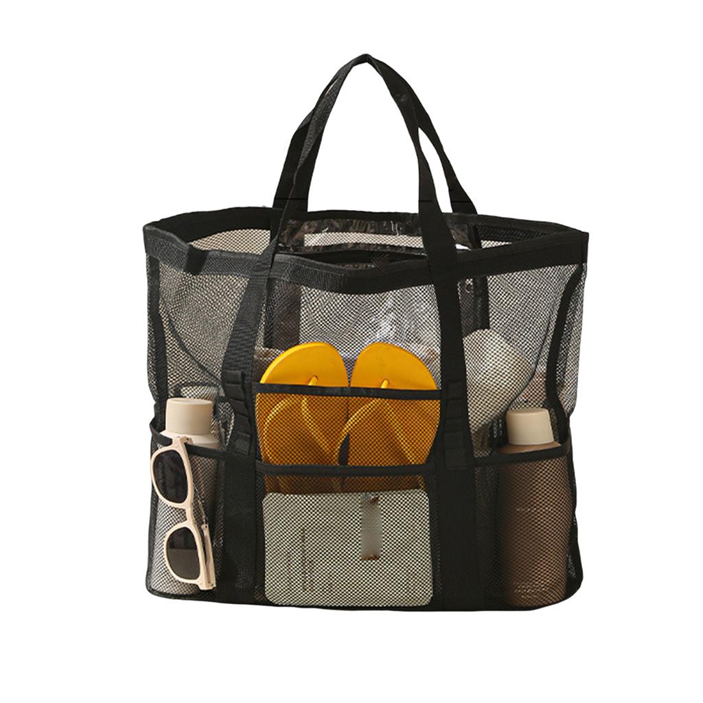 Large Capacity Hand-held  Nylon Mesh Beach Supplies Storage Bag for Women Mother Vacation Use