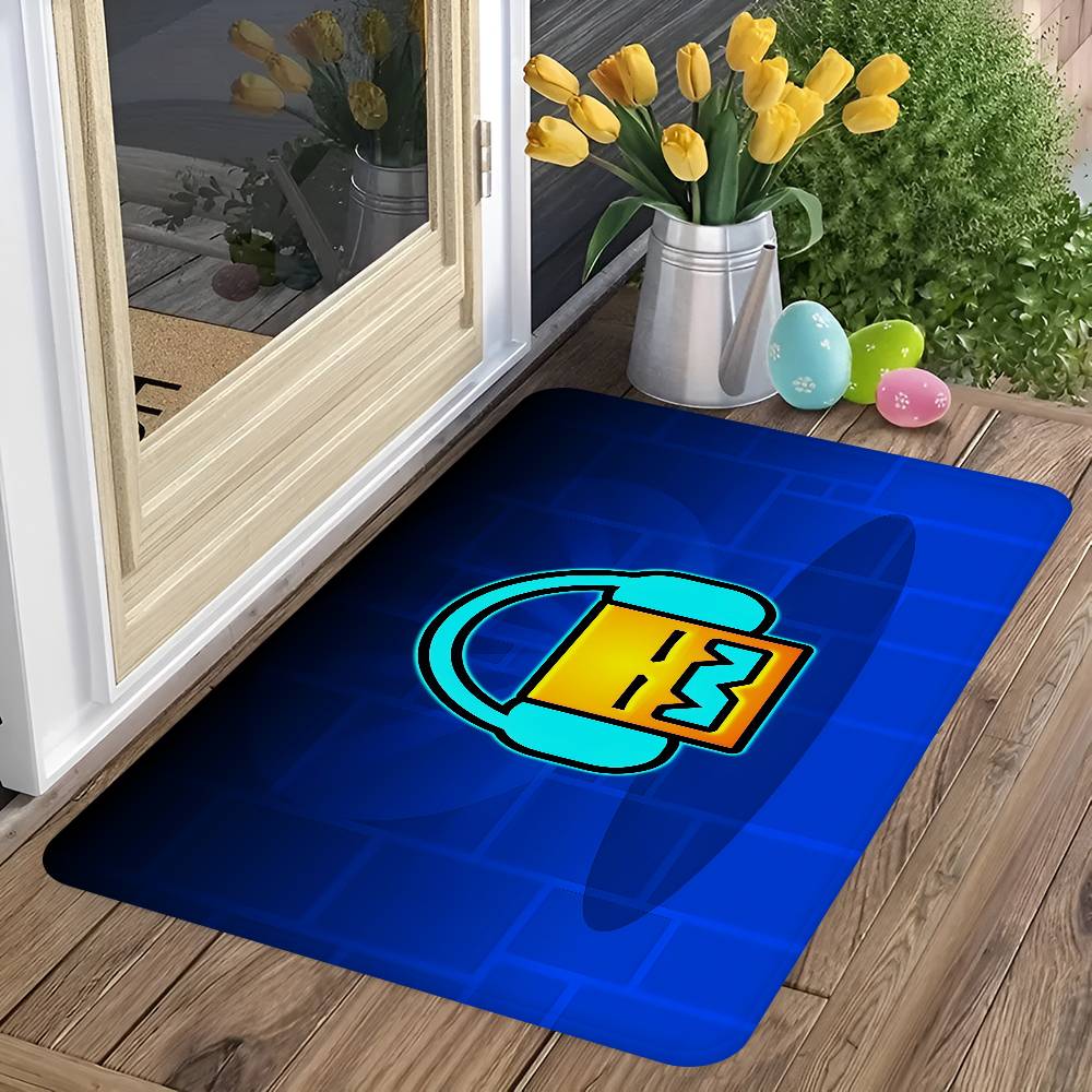 Cartoon Geometry Dash Video Game Kitchen Mat Kids Room Bedroom Decoration Balcony Anti-Slip Doormat Living Room Alfombra