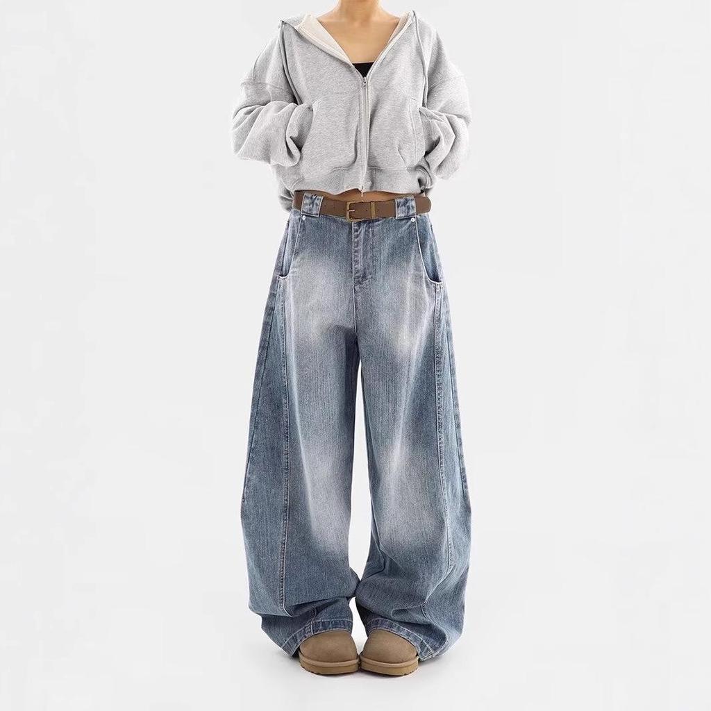 New Autumn/Winter Women's Distressed Retro Wide Leg Jeans