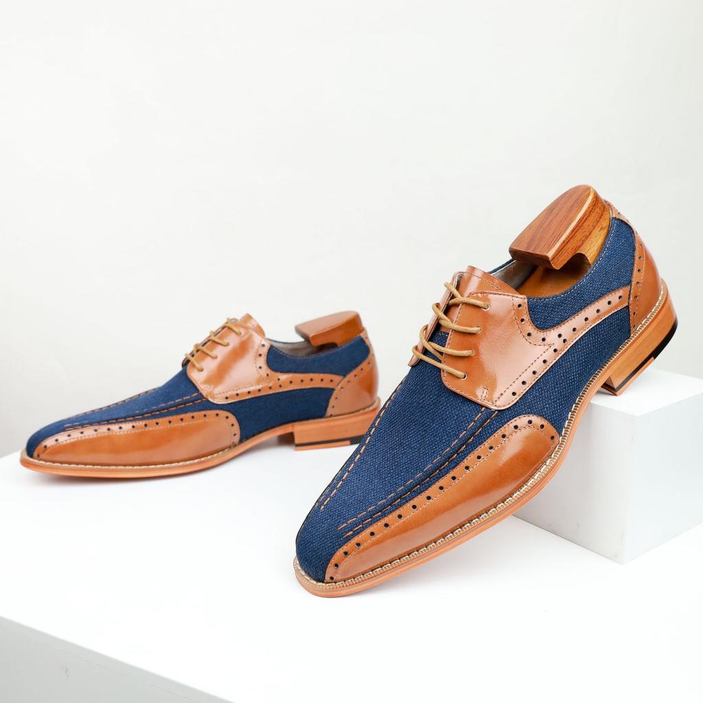 Foreign trade customization 2025 men's business leather shoes color matching leather shoes men's formal men's shoes Derby shoes square head lace-up