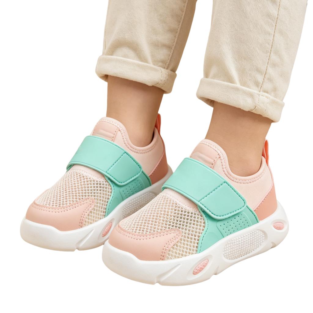 Breathable Kids Sneakers Lightweight Mesh Upper Adjustable Strap Slip Resistant Sole Casual Athletic Shoes for Children