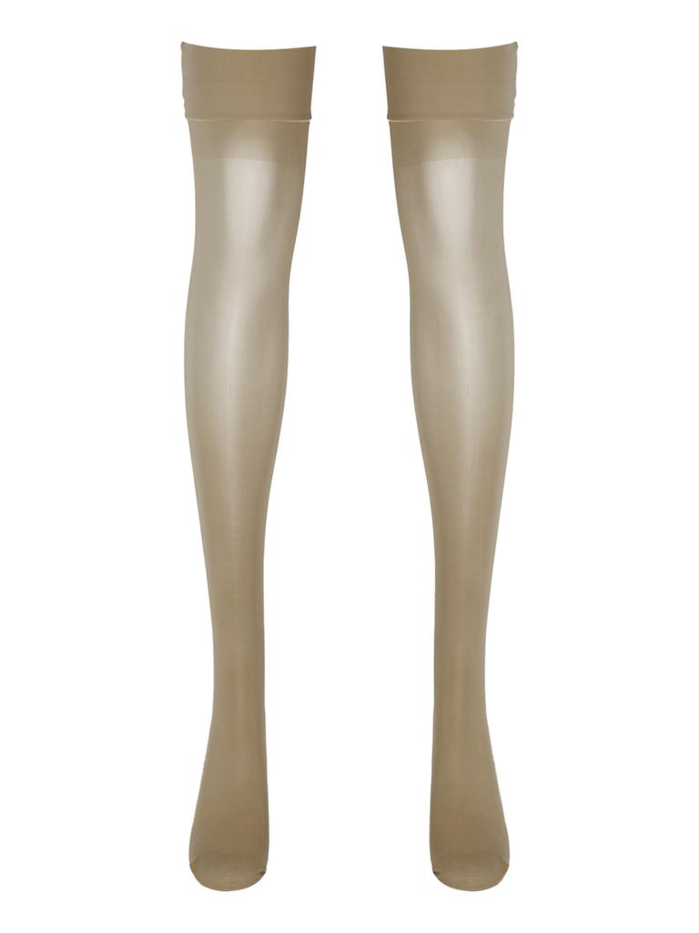 Womens Sheer Thigh High Socks Glossy See Through Design Thin Shiny Elastic Solid Color Stockings