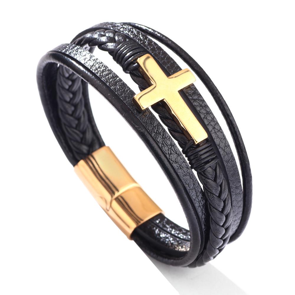 Men's Retro Punk Magnetic Buckle Leather Bracelet - Handmade, Woven with Metal Style