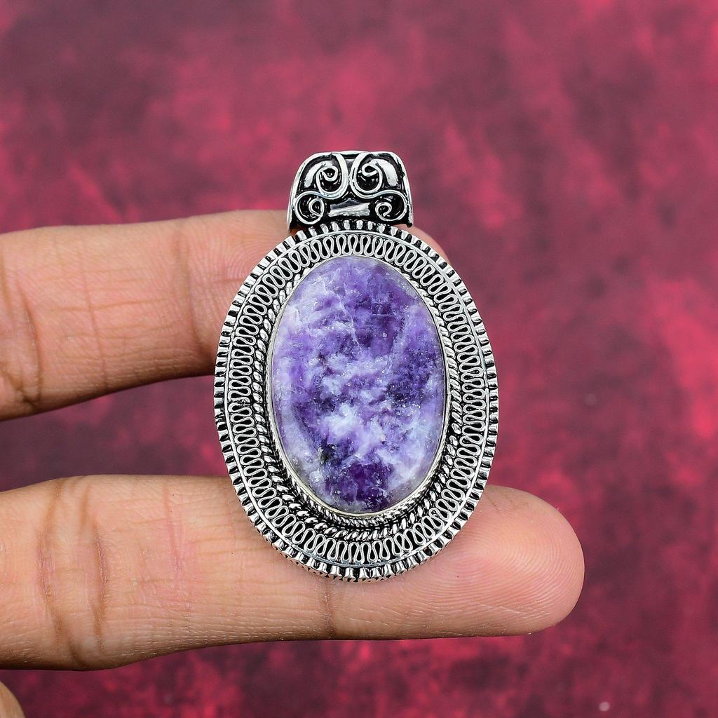 Lepidolite Gemstone Pendant, 925 Solid Sterling Silver Pendant Handmade Antique Jewelry, Gift For Mother