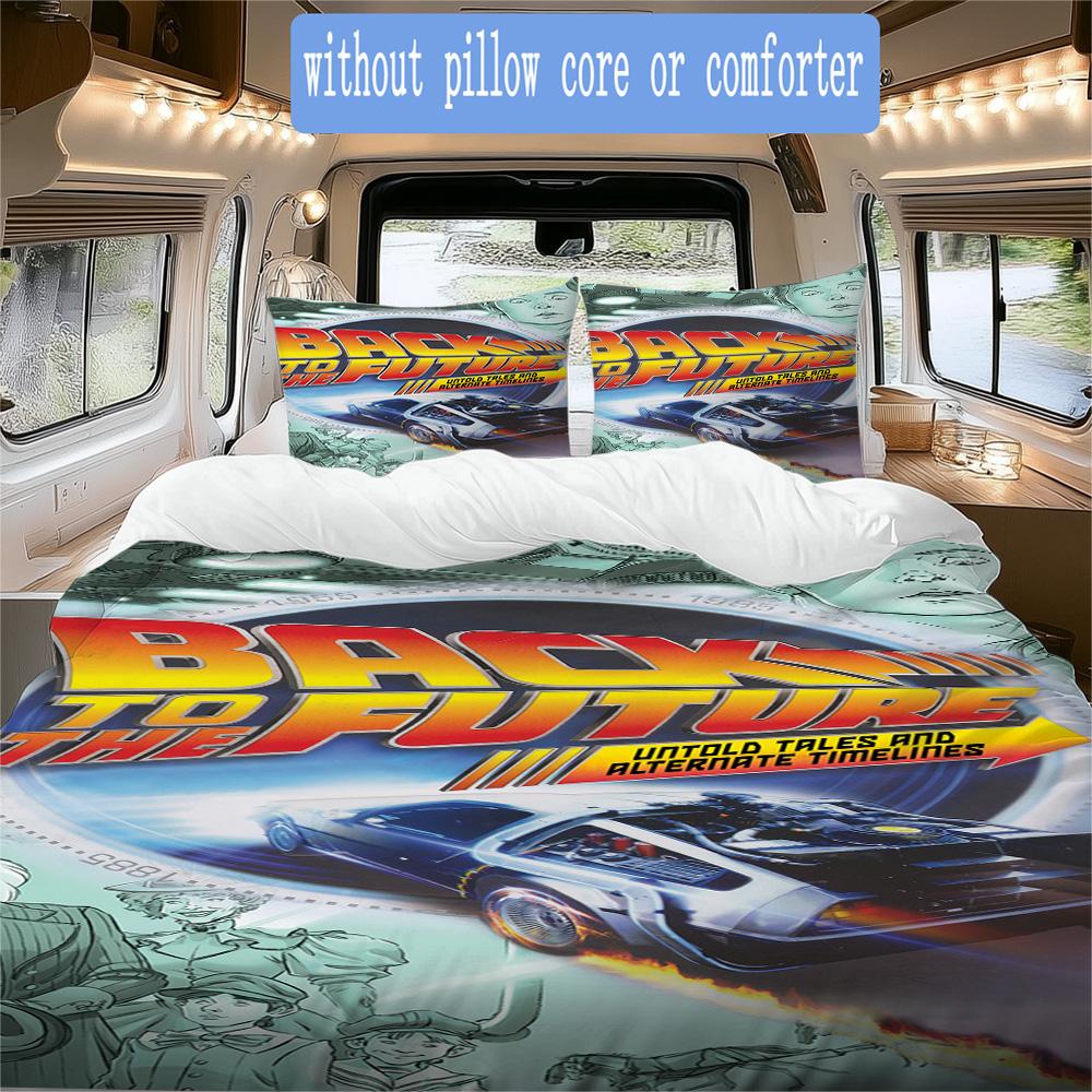 Back to the Future Pattern Bedding,Quilt Set Quilt Cover Pillowcase Home Birthday Gift (1*duvet cover+2*pillowcase,without core)FSJT261012398