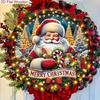 Merry Christmas Santa Wreath Metal Tin Sign Farmhouse Door Wall Decor