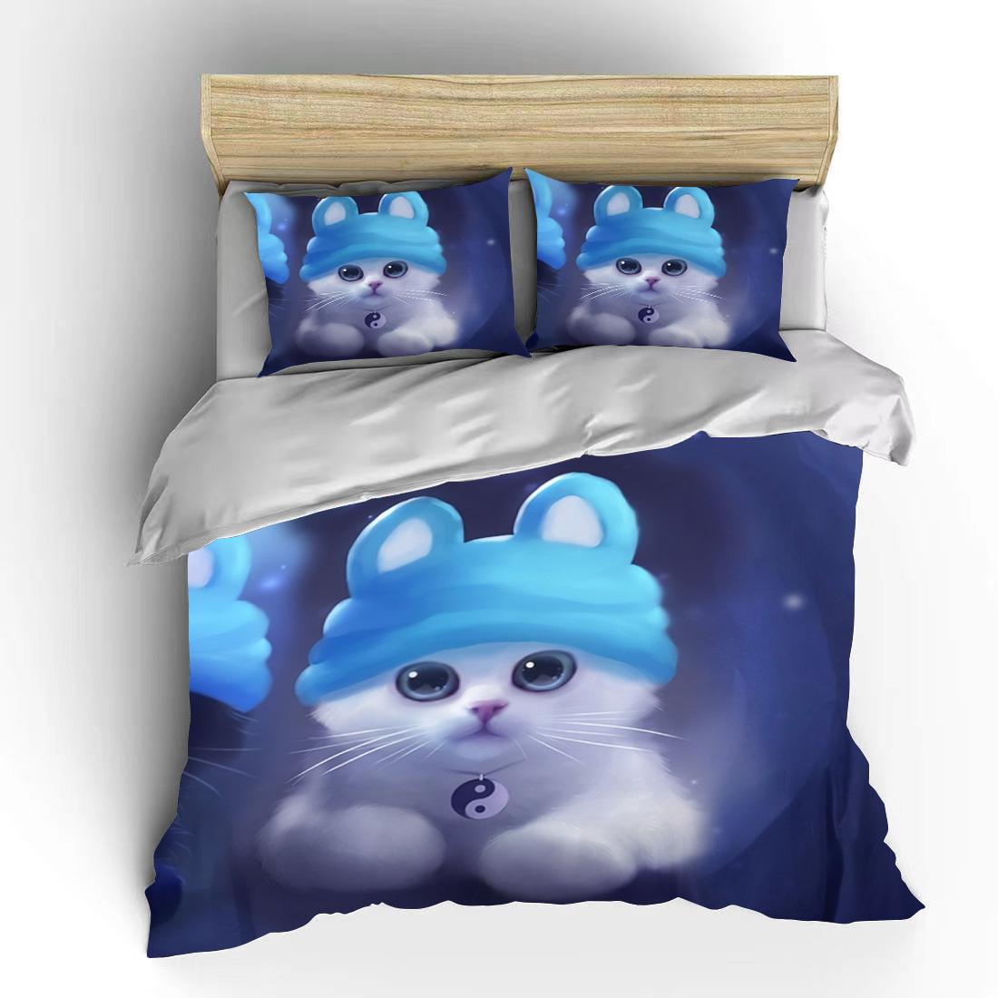 

Комплект постельного белья с милым принтом волков и кошек в 3D, милый пододеяльник, покрывало с изображением животных, милых домашних животных, кошек, покрывало с наволочками, индивидуальное постельное белье EU single(135x200cm)