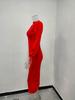 Elegant European & American Pleated Solid Color Dress with Split Sleeves