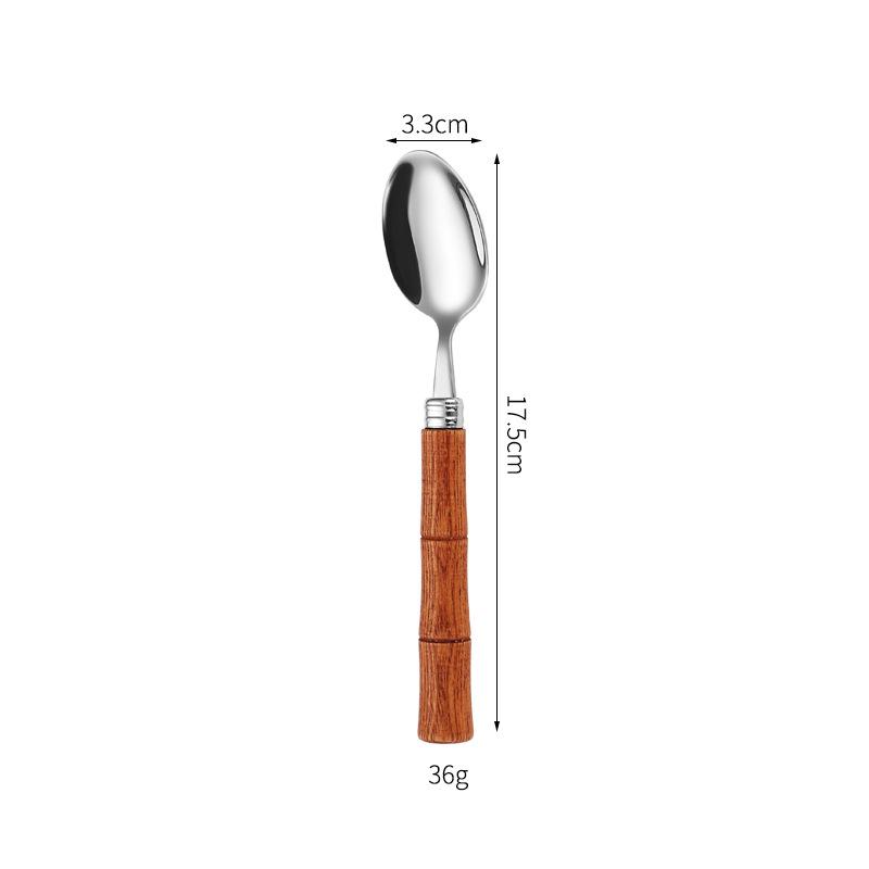 304 Stainless Steel Bamboo Joint Cutlery Set: Wood Handle Knife, Fork & Spoon - Stylish Western Dessert & Fruit Utensils