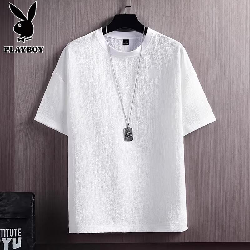 PLAYBOY Men s Summer Casual Ice Silk T-Shirt 4XL