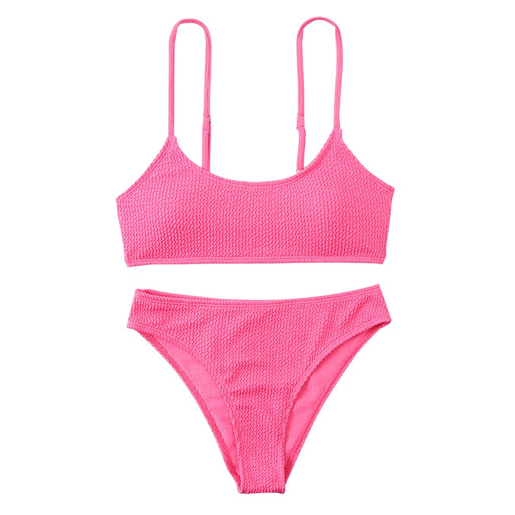 Women's Summer Fashion Sexy Color Waist Split Strap Bikini Swimsuit Set