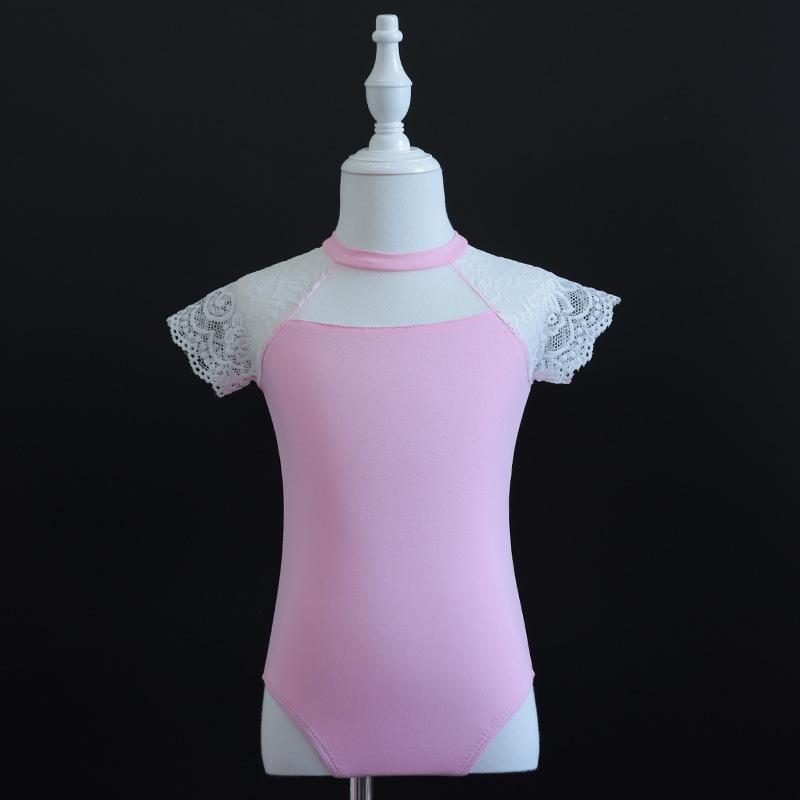 Dětské taneční oblečení s krátkým rukávem krajkové s otevřeným rozkrokem baletní dresy cvičební oblek gymnastické oblečení pro dívky
