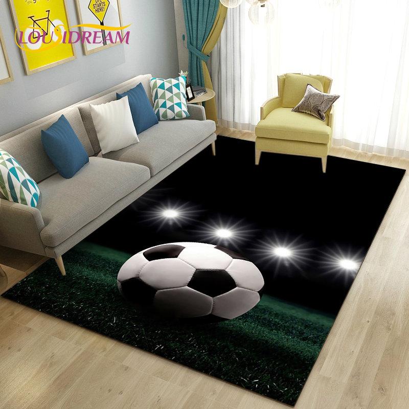 כדורגל כדורגל תלת מימד שטיח אזור ספורט, שטיח לסלון ספת חדר שינה שטיח לדלת קישוט מטבח, משחק לילדים מחצלת רצפה מונעת החלקה