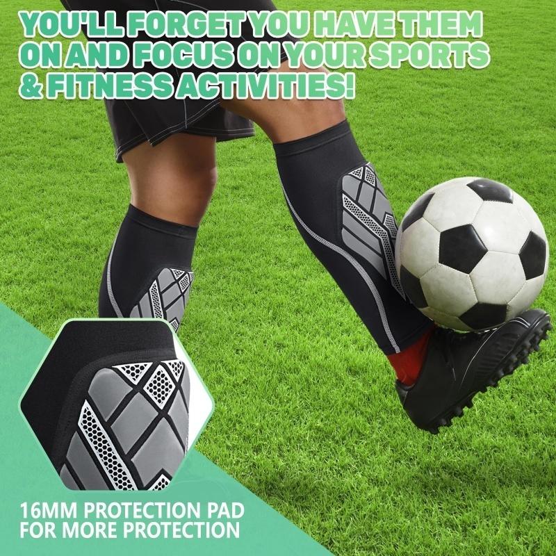 1 Pair Soccer Shin Guards For Kids Youth Adult, Calf Compression Sleeve With Shock-Absorbing Pads, Shin Guards For Running Sport