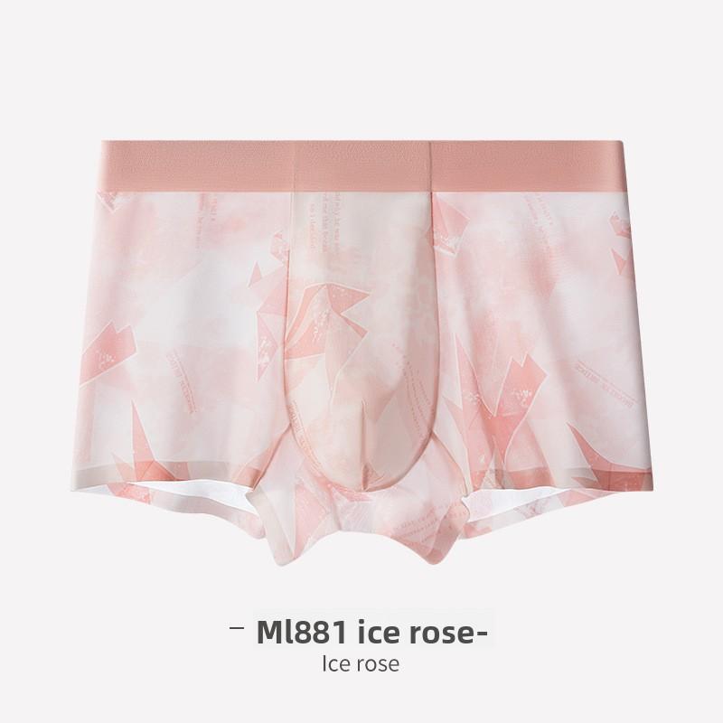Men s Summer New Printed Thin Ice Silk Mulberry Silk Antibacterial Inner Lining Briefs L