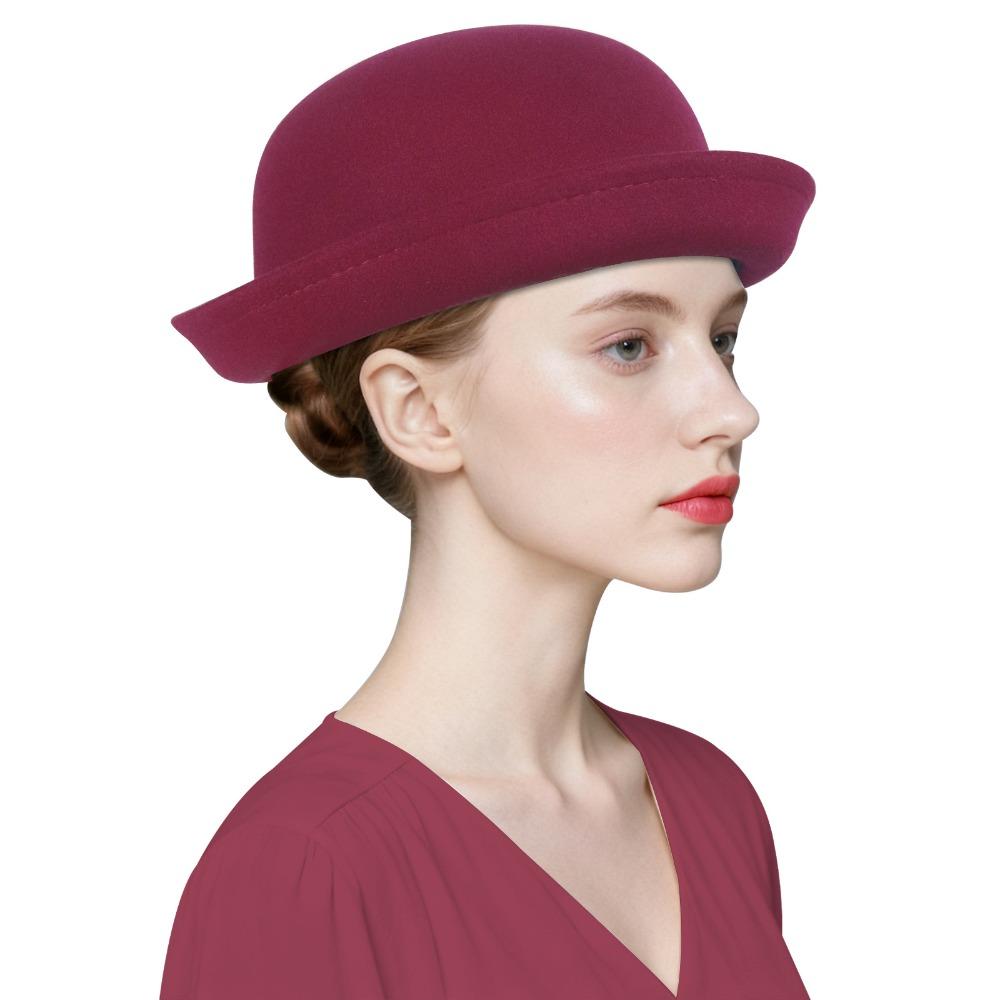 Trendy Solid Color Women’s Bowler Hat Vintage Elegant Girls Wool Felt Hat Lightweight Versatile Derby Hat Formal Occasions