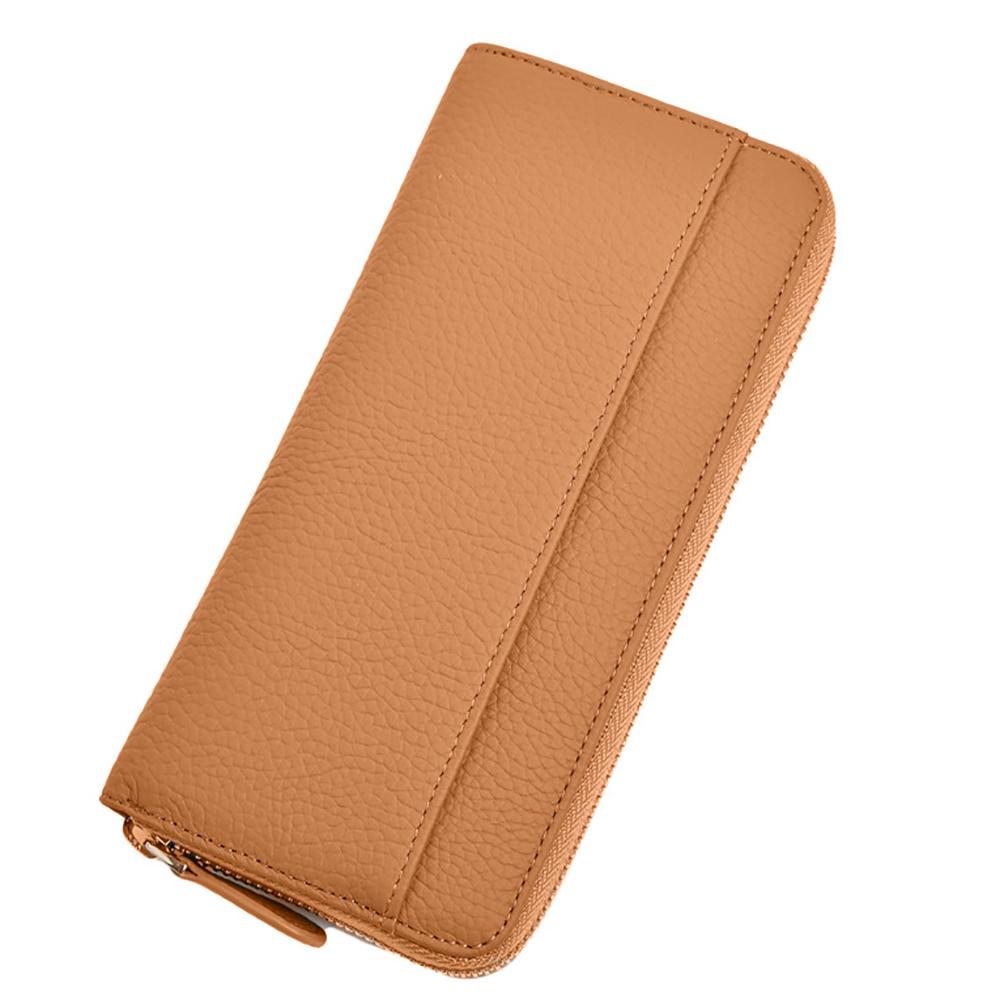 Damplånbok i äkta läder Lång korthållare med stor kapacitet Multikortplats RFID-dragkedja Clutch