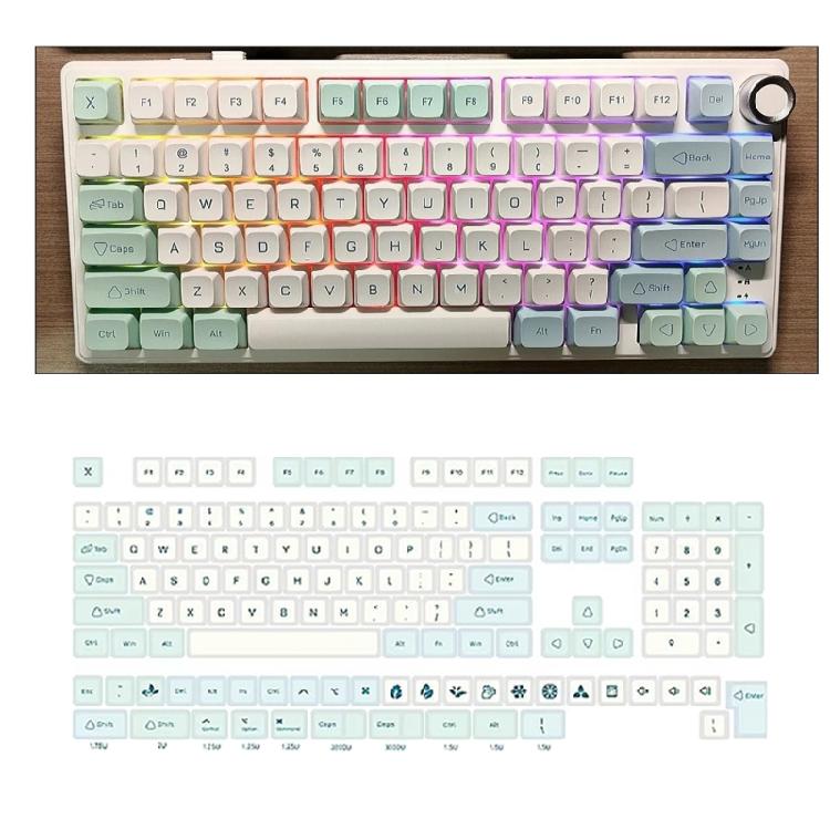 137PCS XDA PBT Keycaps with Heat Sublimated  Ice Mint Theme for Mechanical Keyboard Enthusiasts