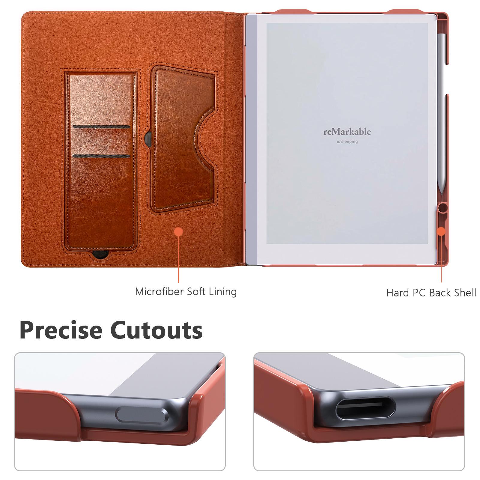 

For Remarkable Paper Pro Case Card Slots Stand PC+PU Leather E-Reader Cover with Pen Holder Brown