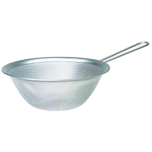 Sori Yanagi's 16cm Tsubame-Sanjo stainless steel colander with handles is designed for superior drainage and ease of cleaning. Made from a single punc