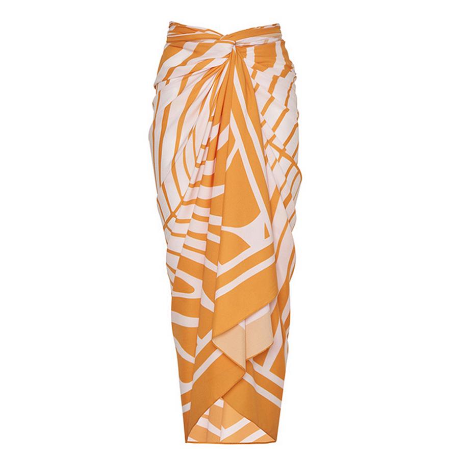 

Приталенная миди-юбка с абстрактным принтом и пляжное платье для женщин (23037362) One Size оранжевый