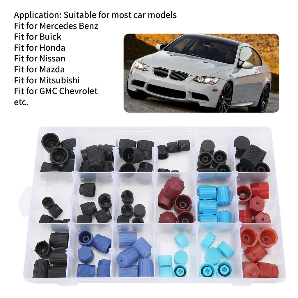 90pcs Air Conditioning Refrigerant Valve Core Caps Replacement Car A/C System Repairing Accessories