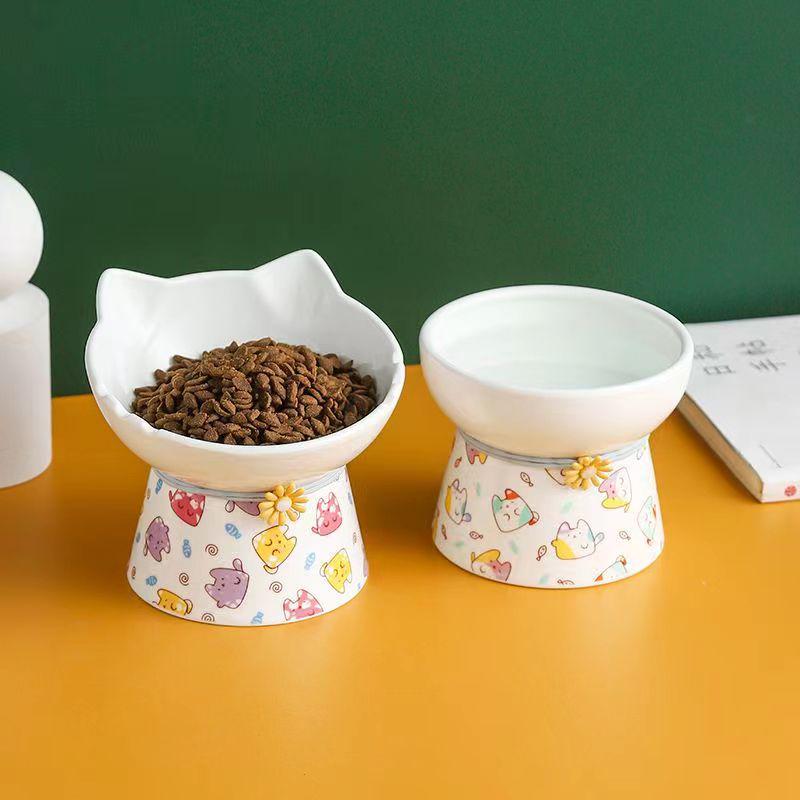 Ceramic Anti-Spill Cat and Dog Bowl with Slanted High-Footed Design