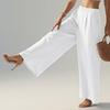 Damen Hose Hohe Taille Gerade Weiter Bein Lange Hose mit Elastischem Bund Tiefe Taschen Knitterarm Casual Hose
