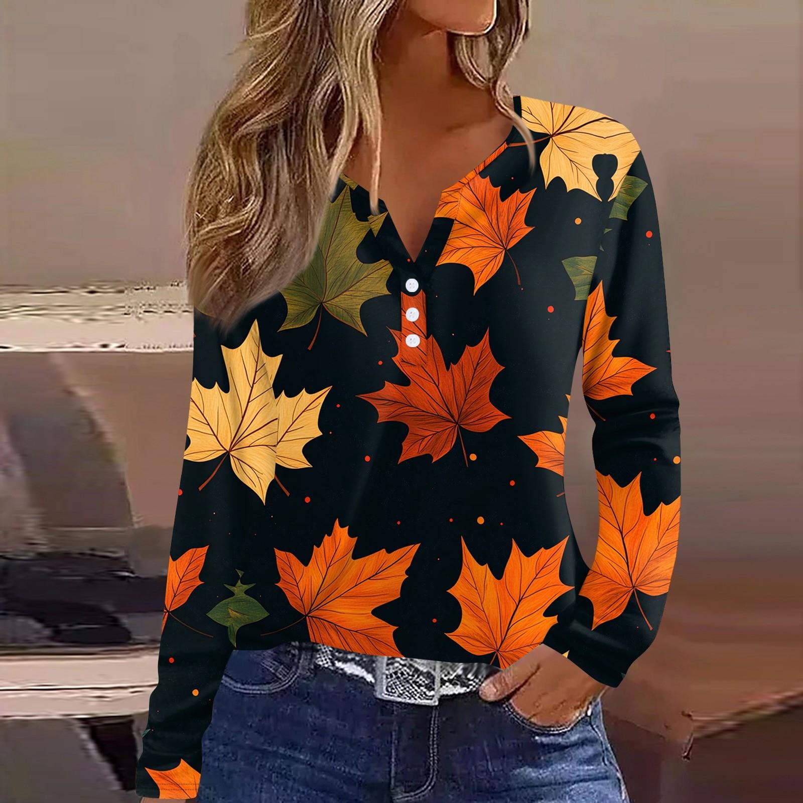 

Жен. Футболка Футболка С принтом Пуговицы Длинный рукав Повседневные Выходные Мода Классический V-образный вырез Обычный Верх XXXL