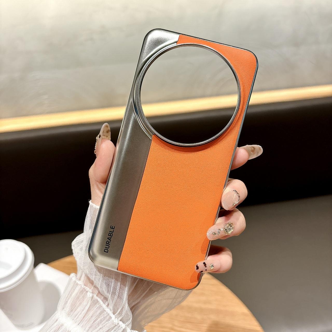 

Suitable for Xiaomi 15 Ultra Pigmented Leather Mobile Phone Case with High-quality Texture Xiaomi 14pro Full-inclusive Anti-fall Protection Case Mi 15 помаранчевий