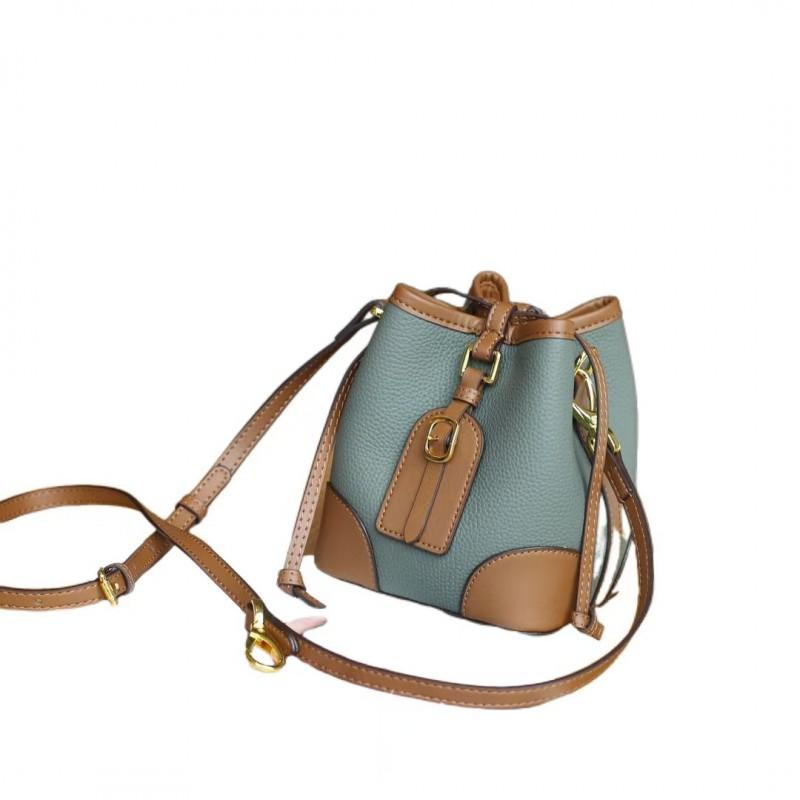 Fashionable Ins Drawstring Bucket Bag TOGO Top-layer Cowhide Contrasting Cross-shoulder Shoulder Genuine Leather Women's Single