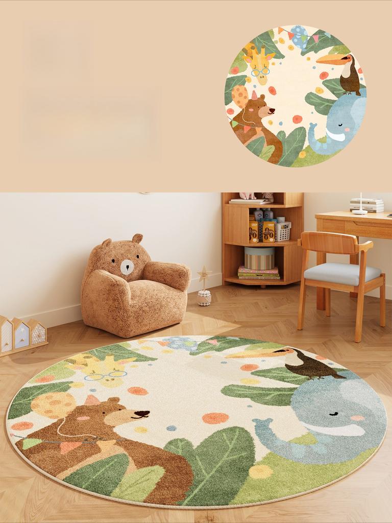 Cartoon Style Bedroom Decor Round Carpet Animal Print Carpets for Living Room Fluffy Soft Lounge Floor Mat Thick Plush Study Rug