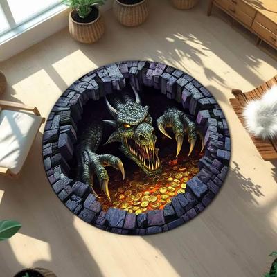 Visual 3D Flat Dragon Circular Carpet, Terrifying Illusion, Longan Gothic Fantasy Floor Decoration, Halloween Home Decor
