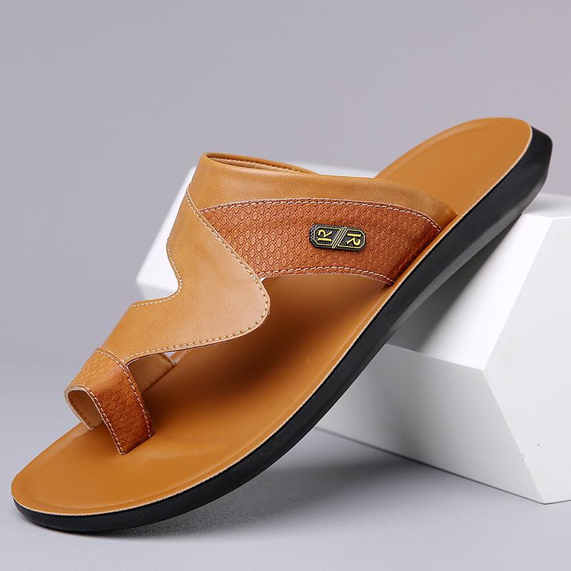 New Men's Sandals Summer Fashionable Pu Leather Flip Flops Youth Beach Shoes Slippers Comfortable Casual Footwear
