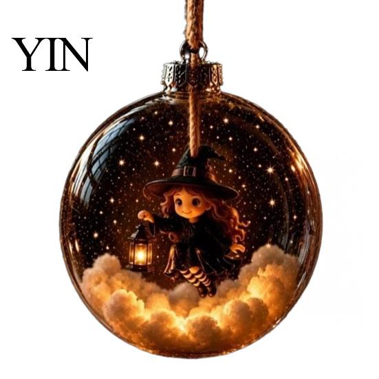 Festive Hanging Decoration Halloween Clear Ball Decoration, Glowing Sphere Ornament with Skeleton, Pendants Pumpkin, Spider Web, Black Cat Decor,