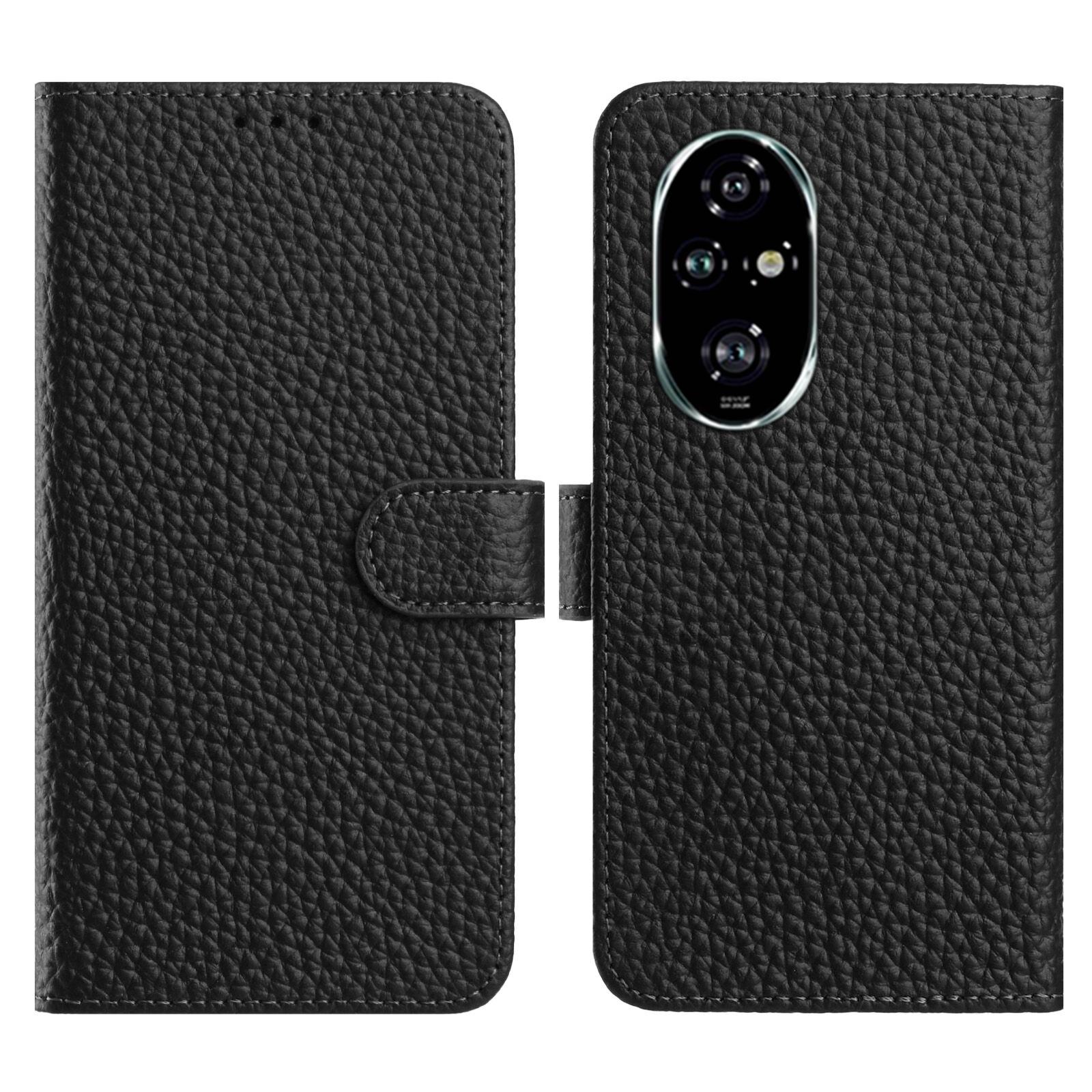 

Для Honor 200 Pro 5G Чехол Кошелек Подставка Текстура Личи Натуральная Коровья Кожа Флип-чехол для Телефона Black