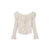 Double Ruffle Edge Flared Sleeve Knitted Sweater Women's One-word Shoulder Backless Tight Elastic Split-ended Sweater