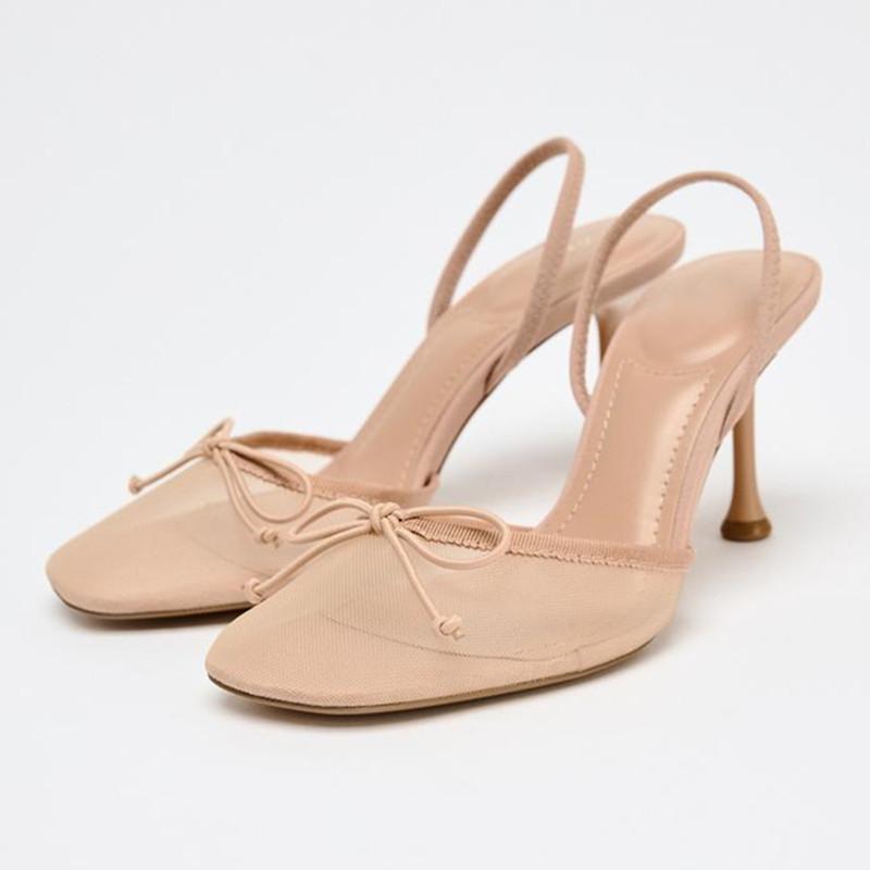 

Модные летние сетчатые туфли-лодочки дизайнерские женские удобные сандалии на тонком каблуке элегантные слинги женские туфли свадебное платье туфли на высоком каблуке 35 бежевый