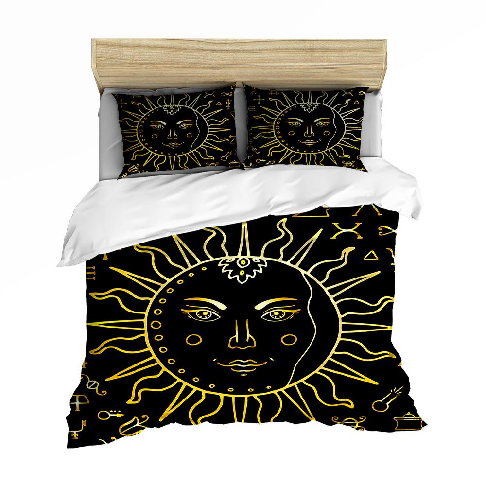 Sun Duvet Cover Colorful Mushrooms Bedding Burning Sun Comforter Cover Halloween Skull Hippie Style Bedding Bedroom Decoration