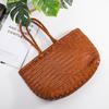 Sac à main tissé en cuir véritable style rétro INS - Tissage chevrons tanné végétal, Parfait pour les vacances d'été à la plage