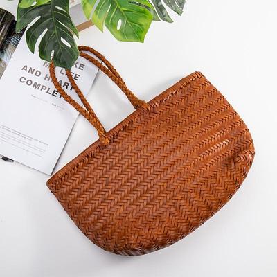 Retro INS Handtasche aus echtem Leder, geflochten - pflanzlich gegerbt, Fischgrätmuster, perfekt für Sommer-Strandurlaube