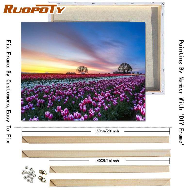 RUOPOTY Digital Painting Flower Sea Hand-Painted Wall Art Painting Unique Gifts On Canvas Sunset Pictures Home Decoration