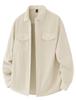 [KEFITEVD] Men's Corduroy Long Sleeve Shirt, Loose Fit Casual Button-Up Overshirt, Warm Autumn Winter Top, White 3XL
