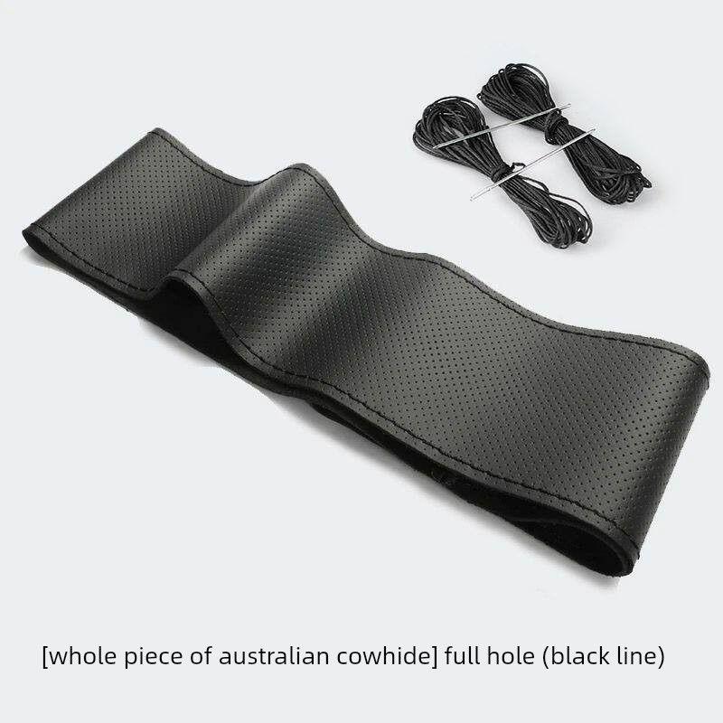 

Hand-Stitched Leather Steering Wheel Cover, Sweat-Absorbent, Breathable, Non-Slip, Suitable for All Seasons, First-Layer Cowhide [Full Australian Cowhide] Full Hole Black Thread