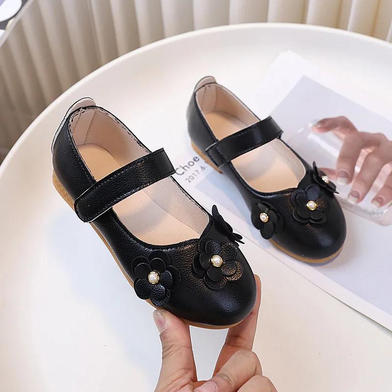 Spring Autumn Children's Leather Shoes Sweet Princess Shoes Girl Fashion Ballet Dress Versatile Kids Party Shoes Fashion Flats