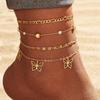 Retro Multi-layer Butterfly & Star Fishbone Women's Tassel Anklet Set