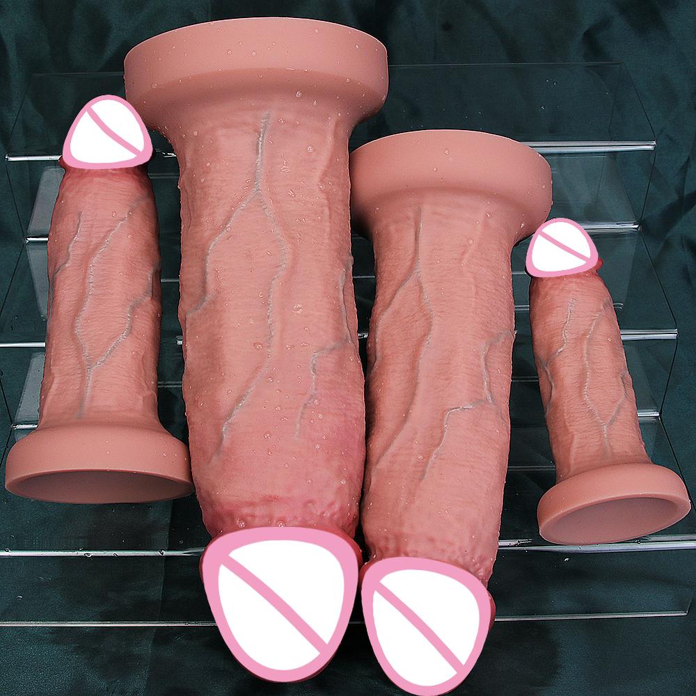 Extra Large 4 Sizes Advanced Realistic Soft Dildo Big Thick Fake Penis Double Silicone Cock Woman Man Masturbation Suction Cup Anal Climax Sex Toys