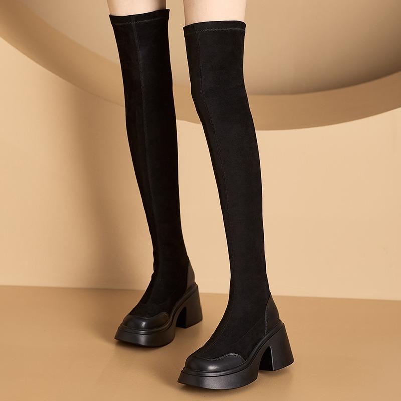 Stiefel mit dicker Sohle Damenstiefel Herbst und Winter neue Stiefel kleine dünne Stiefel dicker Absatz Kniestiefel