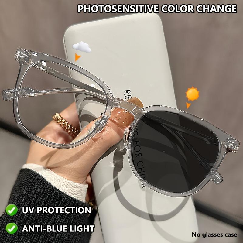 

Fashionable Women s Large Square Glasses, Anti Blue Light Transparent Glasses, Ultra Light Neutral Photochromic Glasses сірий